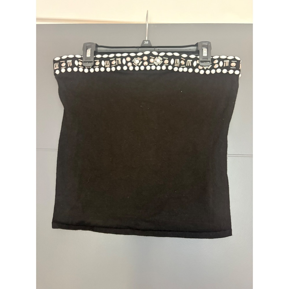 White House Black Market Womens Black Embellished‎ Beaded Knit Tube Top Large